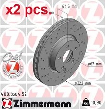 X2 PCS FRONT BRAKE DISC ROTOS X2 PCS SET 400.3664.52 ZIMMERMANN I