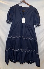 NWT Original $130 English Factory Navy/White Scalloped Dress Small. Scalloped