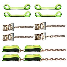 2 X 14 Heavy Duty 8 Point Tie Down Strap Kit W Chain For Tow Truck Vehicle 2 X 14 Heavy Duty 8 Point Tie Down Strap Kit W Chain For Tow Truck Vehicle