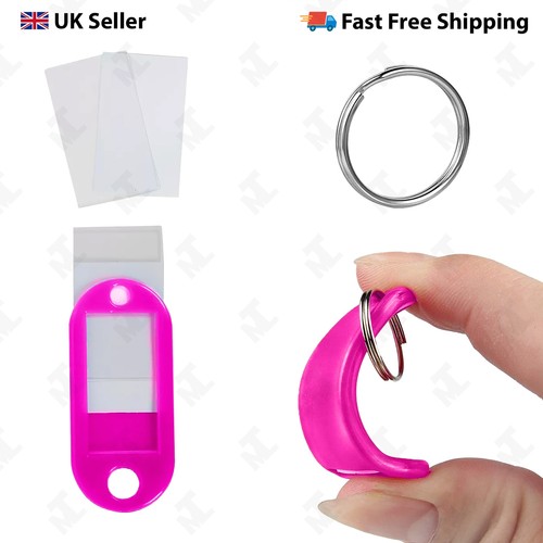 Key Tags Fobs Plastic Luggage ID Labels Key rings with Name Cards 10 Colors - Foto 9 di 16