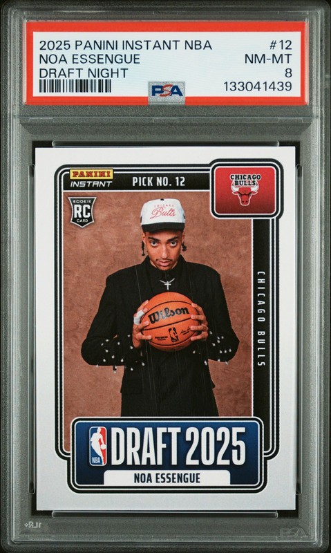 2025 PANINI INSTANT NBA DRAFT NIGHT #12 NOA ESSENGUE ROOKIE RC PSA 8