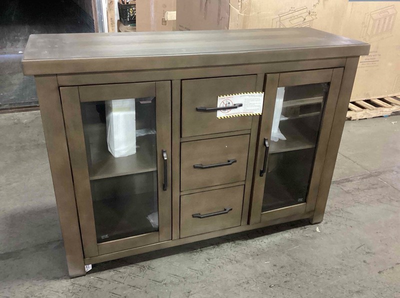 Whalen Lawton Server Contemporary Wood Glass Sideboard 3 Drawers 2 Doors
