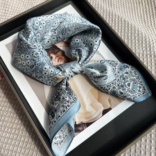 100 Silk Square Scarf Women Blue Paisley Flower Kerchief Headscarf Wrap 65 65cm