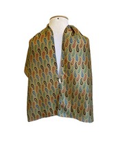 Paisley Print Silk Scarf Multicolor Gold Large Shawl Wrap Boho Retro Italy A4