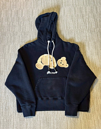 Palm Angels Unisex Black Bear Graphic Print Pullover Hoodie Fleece S