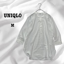 UNIQLO White Stand Collar Blouse Thin Fabric Three Quarter Sleeve M