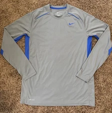 EUC Mens Nike Dri-Fit M Grey w/ Royal Contrast Performance Long Sleeve Tech Tee