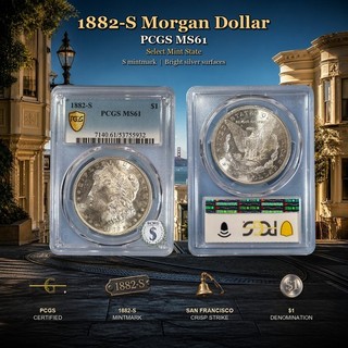 1882 S Morgan Dollar PCGS MS61 Champagne White MS Coin!