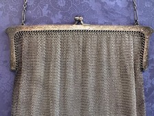 Ornate Sterling Silver Large Mesh Bag Chain Handle Blue Cabochon Closures