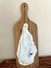 NEW Acacia Wood Serving Board Hand Painted Charcuterie Oyster