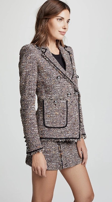Veronica Beard Theron Tweed Blazer Jacket Size 10 Brown Multi View 2