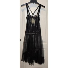Free People One black mesh lace velvet dress sz XS whimsygoth Practical Magic