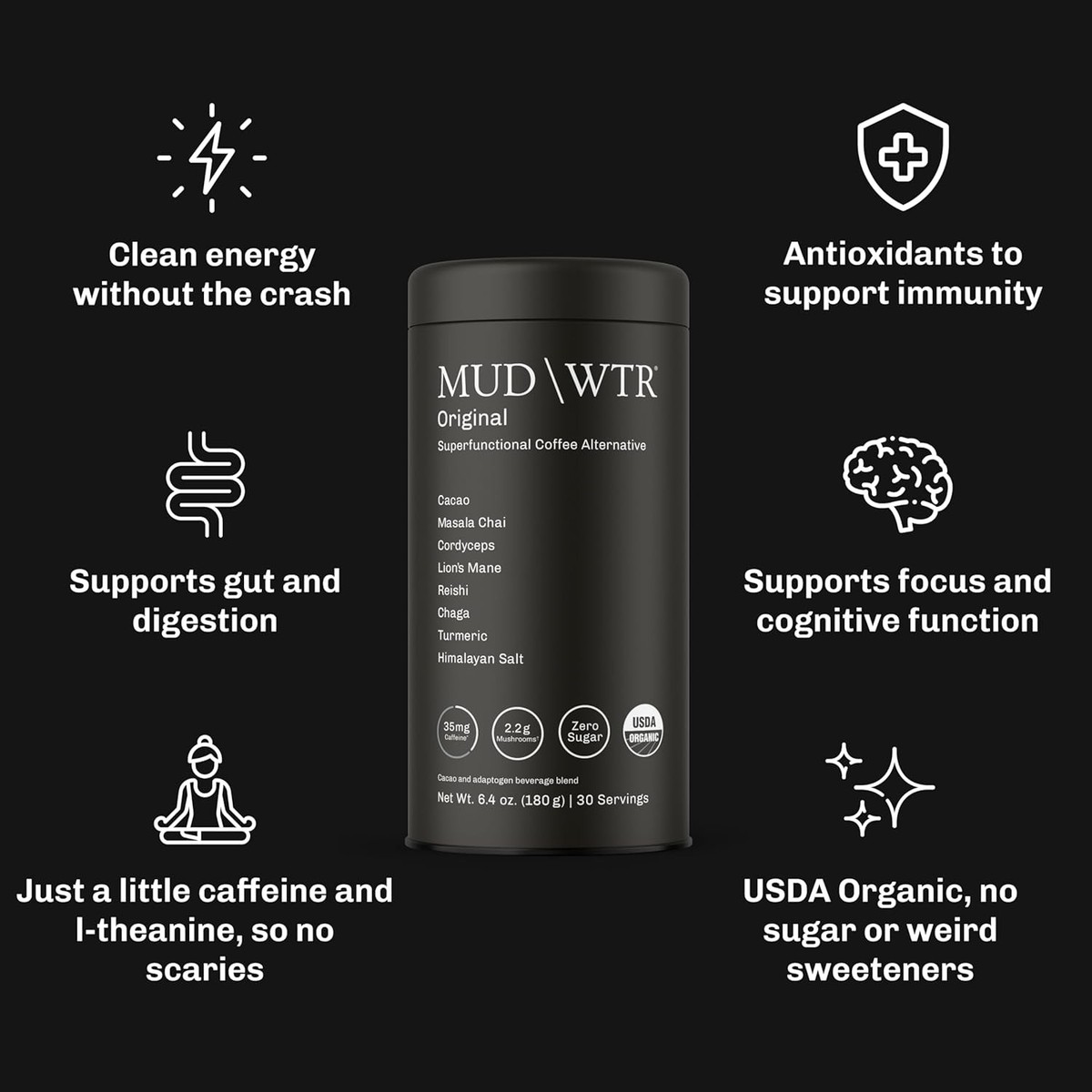 Mud Water Mushroom Powder MUDWTR Matcha Mushroom Blend - Organic  Adaptogenic Drink (30 Servings) Matcha Set Ceremonial Grade Matcha Powder