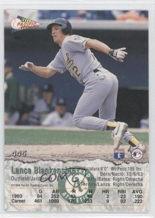 1994 Pacific Crown Collection Lance Blankenship #445 - Image 2 of 2