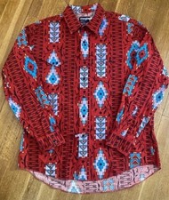 WRANGLER Cowboy Cut Regular Fit X-Long Tails Rodeo Aztec Men s XL Vintage USA