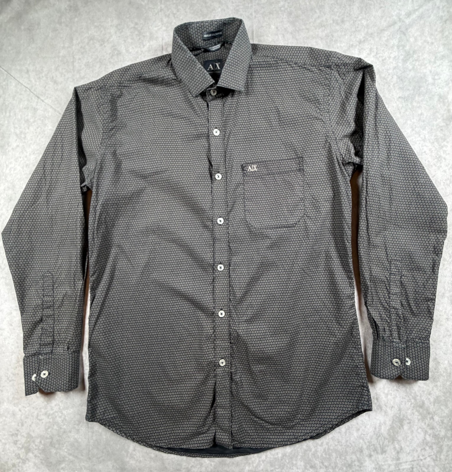 Armani Exchange A|X Men’s L Black Gray Geometric Print Button Up Shirt