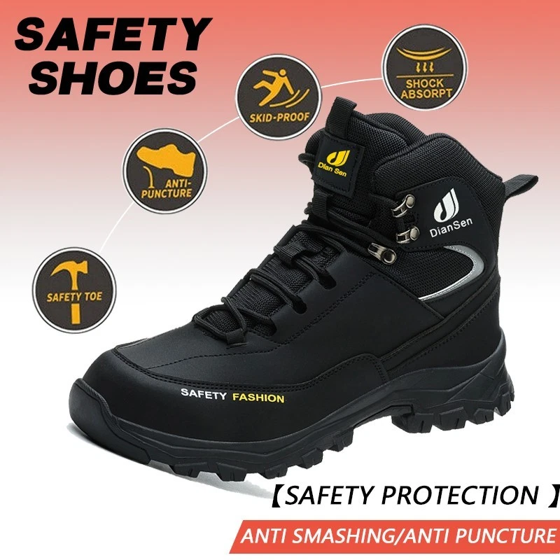 Botas de trabajo impermeables para hombre Zapatos de seguridad con punta de acero Botas antideslizantes indestructibles Foto 3 de 4