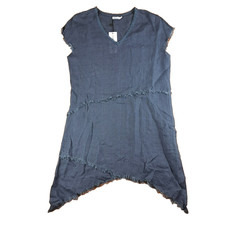 Empress Divine Dress Womens Size Small Denim Fringe Swiss Dot Lagenlook Linen