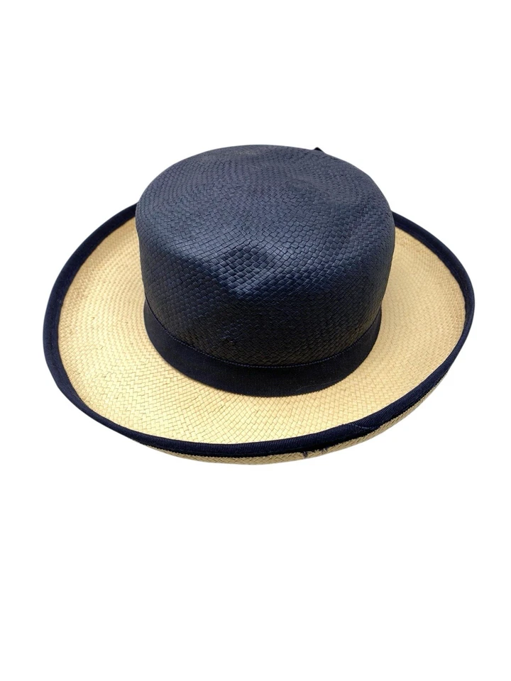 Sombrero de paja girasol clásico vintage TOP THIS INC para mujer años 90 azul marino y arena Foto 3 de 4