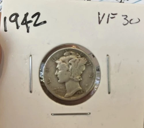 1942 Mercury Silver Dime Circulated But In Very Fine Condition Free Shipping