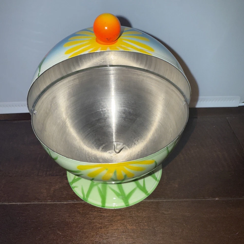 Pilones retro con tapa de metal azucarero caramelo nuez plato cielo/abeja/flores Foto 2 de 4