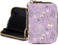Credit Card Holder for Women,Small Rfid Wallet with Keychain Zipper,Cute PU Leat
