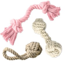Pet Passion Brady The Rope Tug Toy 3-Pack Organic Cotton One Size, Pink Salt 