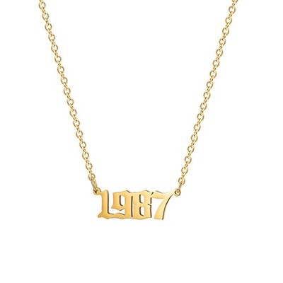 Birthday Year Necklace, 18K Gold Plated Stainless Steel Birth Year 1987 Number P