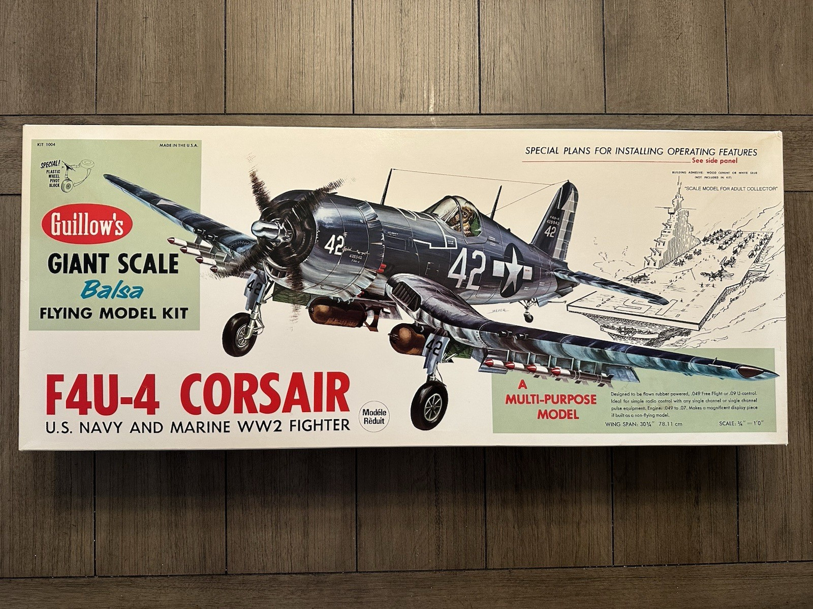 Guillow's 1004 F4U-4 CORSAIR Giant Scale Balsa Flying Model KIT-NIB-1/16 Scale