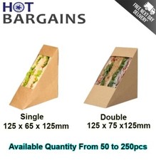 Cardboard Sandwich Wedge Boxes Deep Fill Takeaway Single and Double Sizes