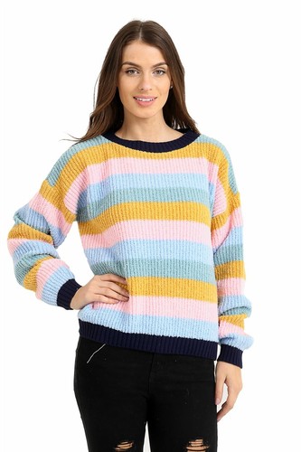 Ladies Women Knitted Multicolour Stripe 