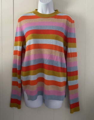 La Ligne Women's Multi Striped 100% Cashmere Sweater Crewneck  Size XS