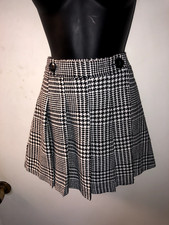black and white tweed plaid tartan kilt skirt small