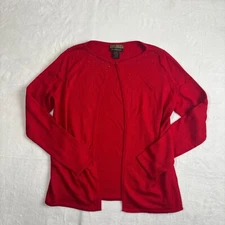 Finity Naturals Red Silk Embellished Beaded Casual Long Sleeve Sweater Womens XS