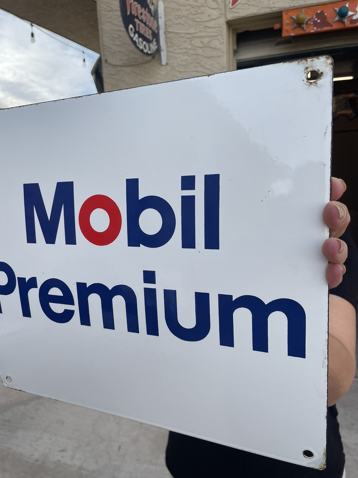 Original Mobile Oil Co. MOBIL PREMIUM Porcelain Gas Pump Plate 12" x 13