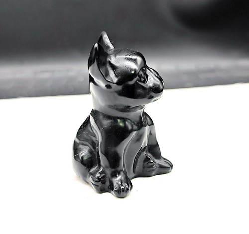 71g Cute Natural Obsidian Hand Carved French Bulldog Crystal Quartz Decoration - Picture 7 of 13