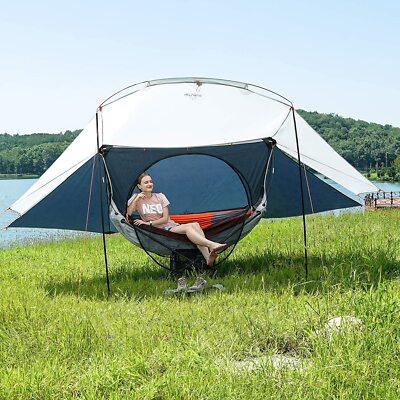 Camping Hammocks Tent with Sunshade Folding Outdoor Sleeping Hammock Stand 