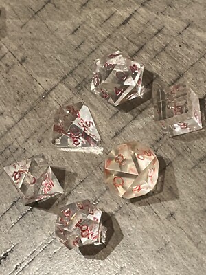 Vintage Gamescience OOP set clear gem w/ red 6 rpg ad&d dice 082324aD@