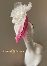 Kentucky Derby Fascinator Bridal Wedding Hat Royal Ascot Hot Pink White Rose
