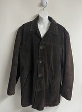J.Crew Men's Large Brown Suede Leather Wool Lined Five Button Heavy Jacket VTG