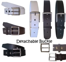 NEW Big Buckle Wide Bonded Leather Belts, Thick & Detachable - Black White Brown