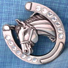 Horse Horseshoe Belt Buckle Cowboy Cowgirl Rhinestones Vtg 90s Nocona  .QRT385