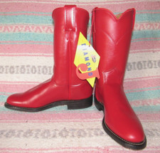 Womens Vintage Justin Diamond J Red Leather Roper Cowboy Boots 5 B NEW in Box