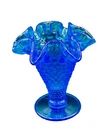 Vintage Fenton USA Colonial Ice Blue Ruffled Hobnail 4" Trumpet Bud Vase Pretty!