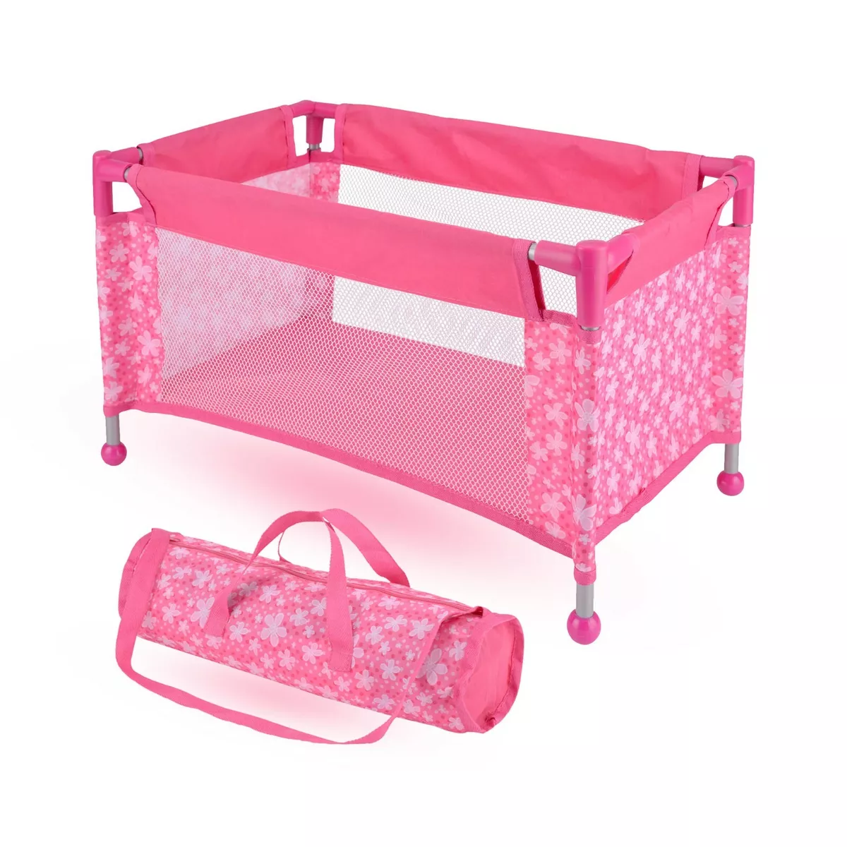 COLLAPSIBLE CRIB TOY,PINK DOLL TRAVEL COT WITH CARRY CASE AS