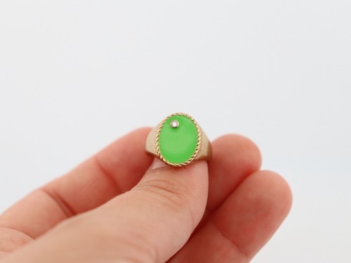 Anillo de acento de diamantes ovalado esmalte verde esmaltado verde oro amarillo 9K talla 5,75 - Imagen 5 de 10