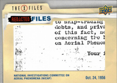 Upper Deck X-Files UFOs Aliens Redacted Files RF-26 NICAP Arial Phenomena C