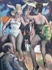 MID CENTURY DRAWING MODERNIST LISTED BILL VOSS EXPRESSIONIST WOMEN CLUB BAR 1960