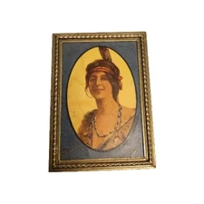Vintage Iroquois Maiden In Vintage Picture Frame Miniature Collectible 