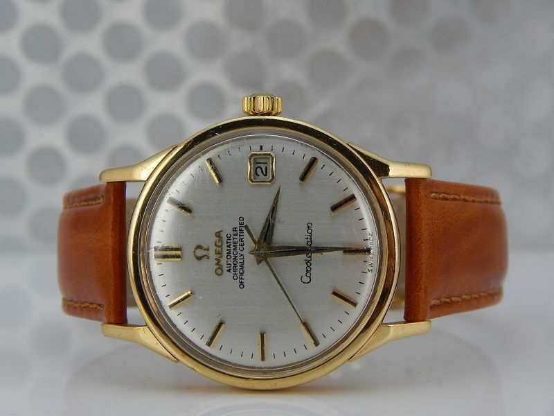 Omega Constellation 750 Gelbgold Automatik Uhr mit Lederarmband
